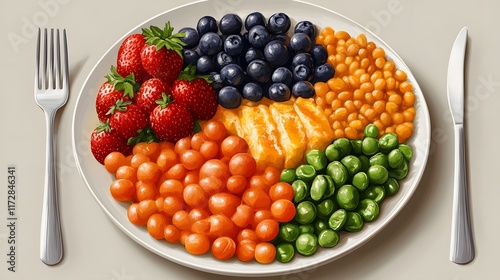 Wallpaper Mural A visually appealing illustration of a healthy meal showcasing a variety of colorful fruits and vegetables. Perfect for diet, nutrition, or food blogs. Healthy meal plate, diabetes friendly food Torontodigital.ca