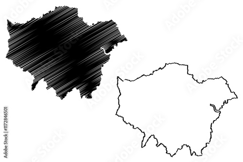 Greater London (United Kingdom, England) map vector illustration, scribble sketch London region map