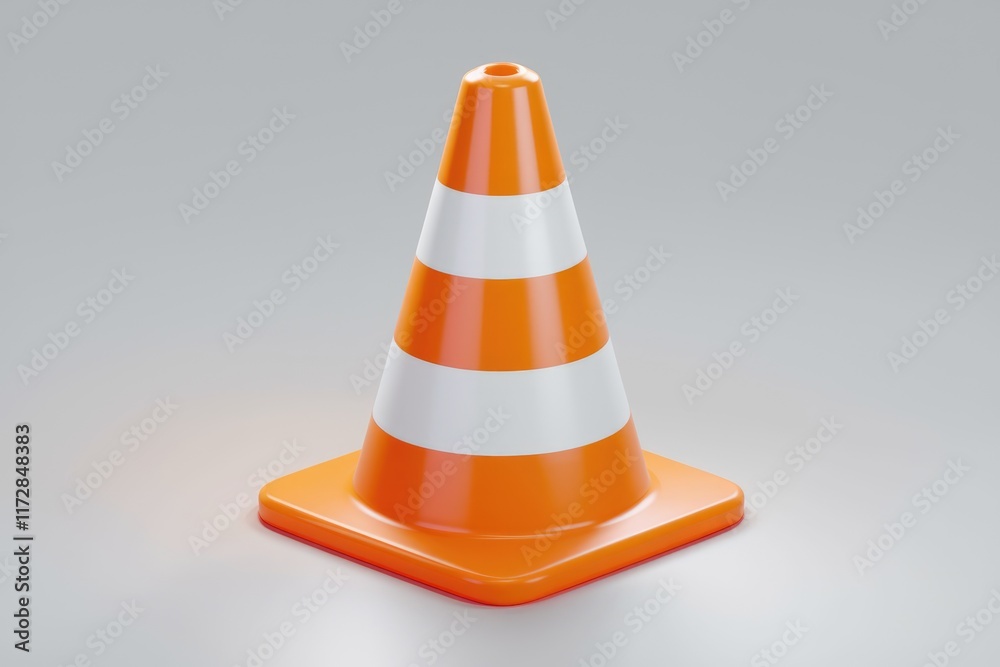 An orange and white traffic cone, a common symbol of construction zones and road closures. An orange and white traffic cone, a common symbol of construction zones and road closures.