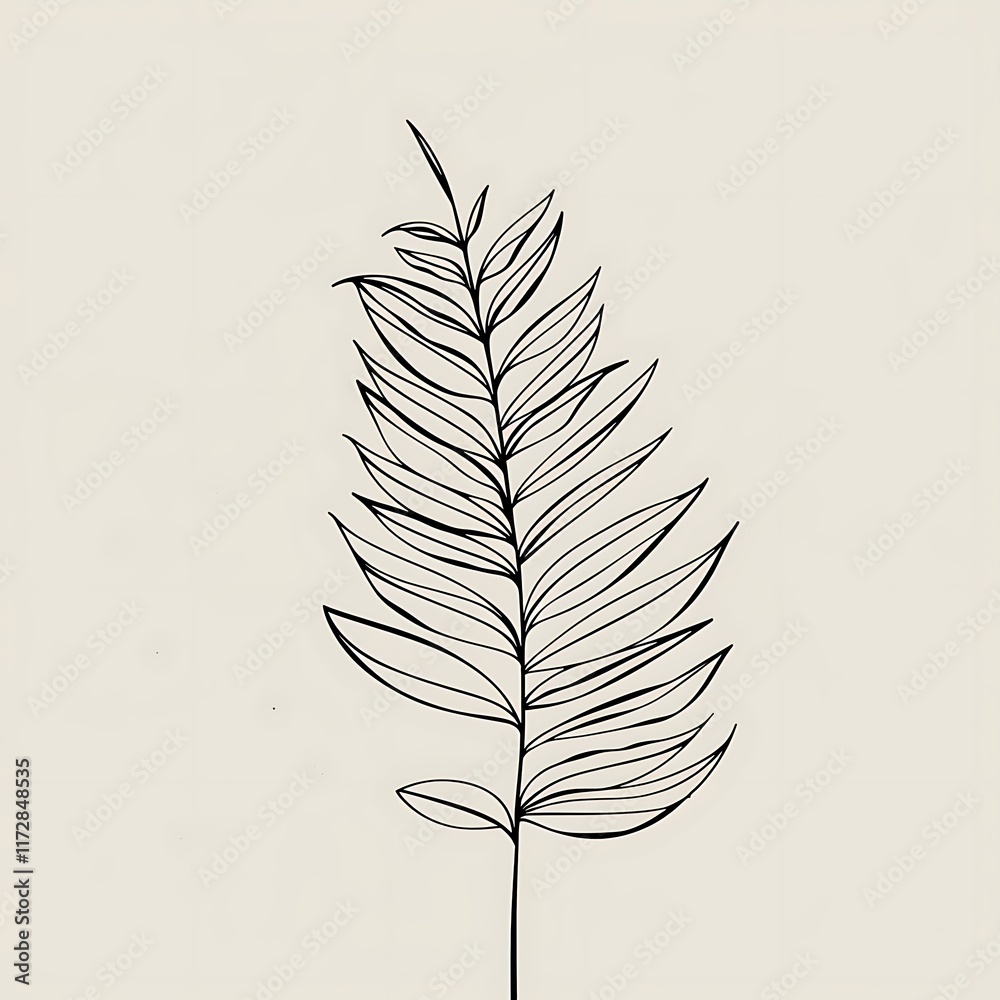 Fototapeta premium fern frond line art black light gray background
