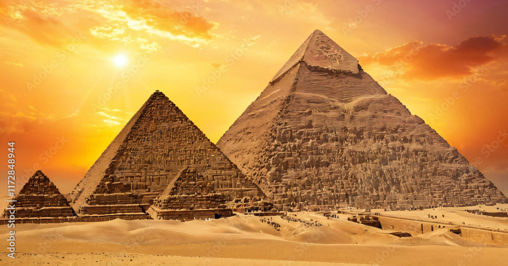 The image is a digital illustration of the Great Pyramid of Giza, located in Egypt. The pyramid is a large, pyramid