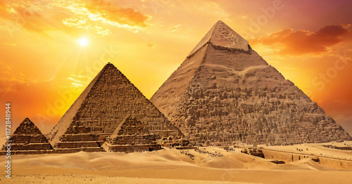Obraz na płótnie The image is a digital illustration of the Great Pyramid of Giza, located in Egypt. The pyramid is a large, pyramid w salonie