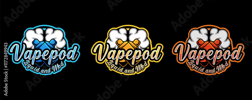 Vaporizer Store Shop Logo Emblem Design device atomizer electronic cigarette Vector Graphic Symbol