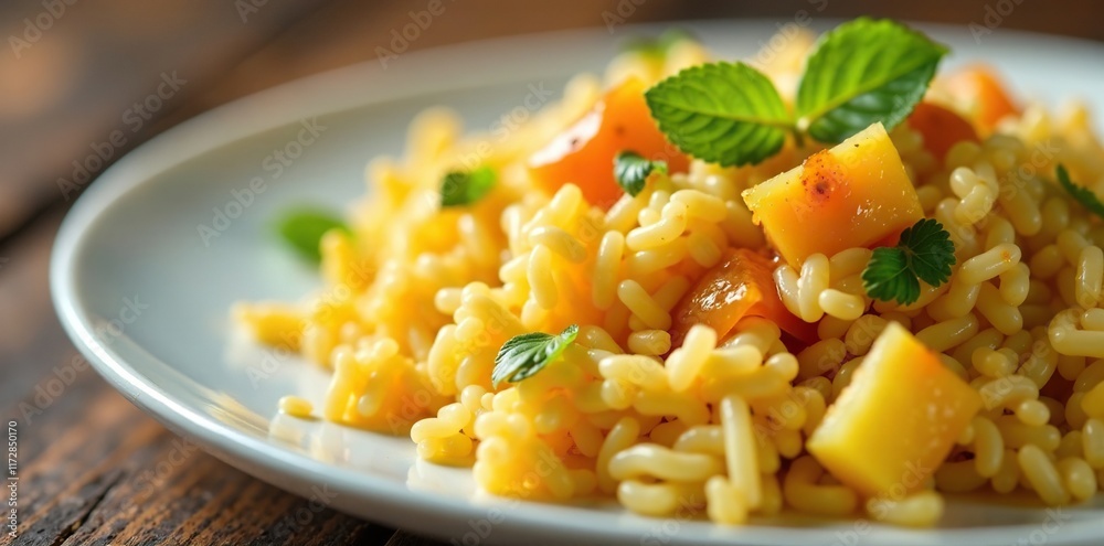 Pinch of soy sauce on a plate of fried rice with pineapple, yellow, sauce, condiment Pinch of soy sauce on a plate of fried rice with pineapple, yellow, sauce, condiment