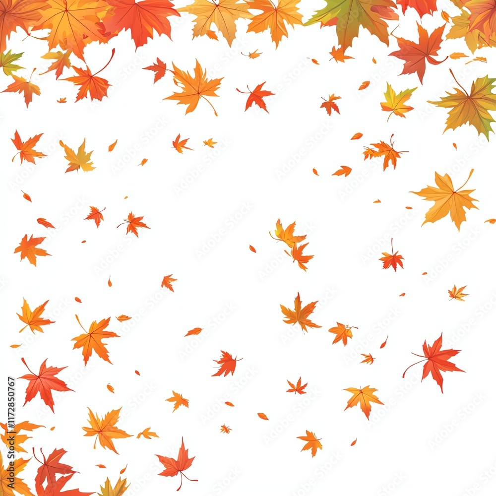 Colorful autumn leaves falling against a white isolated background. Colorful autumn leaves falling against a white isolated background.