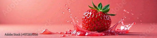 Splash effect on a strawberry with a bold color filter, ColorfulFruit, SummerVibes photo