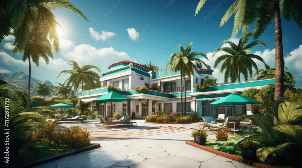Fototapeta premium An illustration of a hotel in the morning