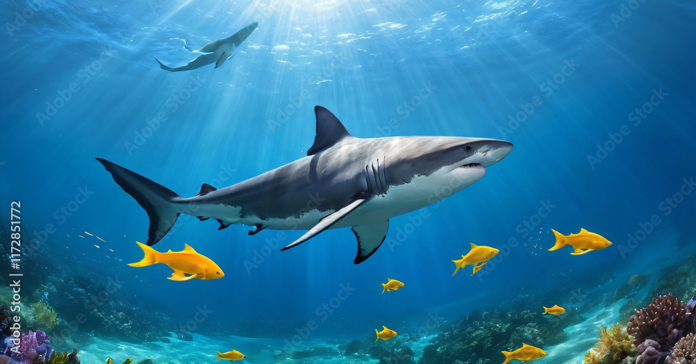 Fototapeta premium fish playing in the sea, fishes circle in the water,