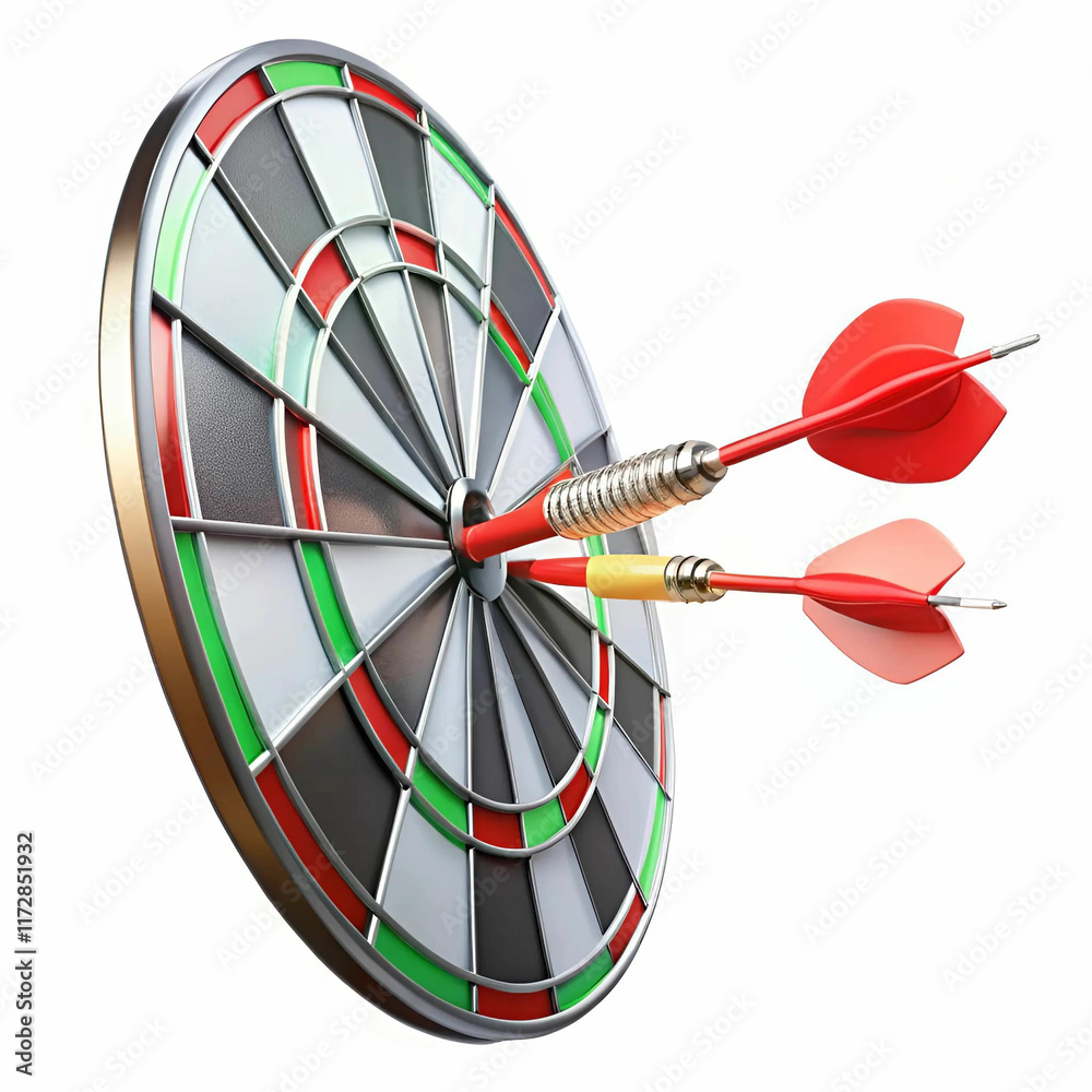 darts hitting the target on a white background darts hitting the target on a white background
