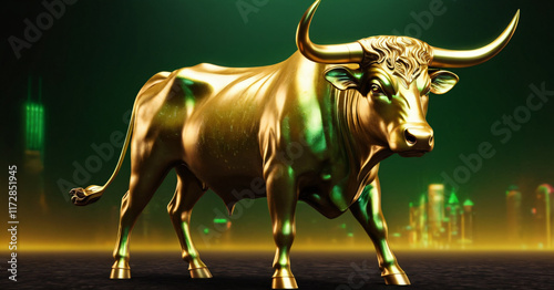 Obraz na płótnie Metallic gold bull with brown particles in dramatic contrasting light representing financial market w salonie