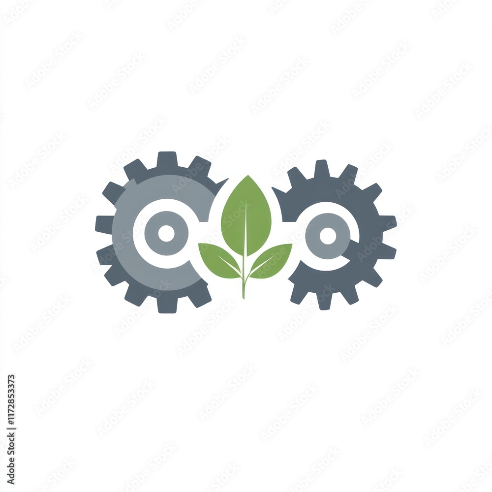 Green Plant Growing Between Two Interlocking Gears Green Plant Growing Between Two Interlocking Gears