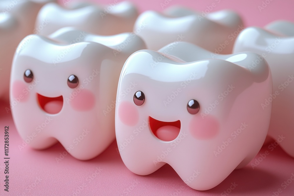 Smiling teeth on pink background. Concept of health, dentistry, treatment Smiling teeth on pink background. Concept of health, dentistry, treatment