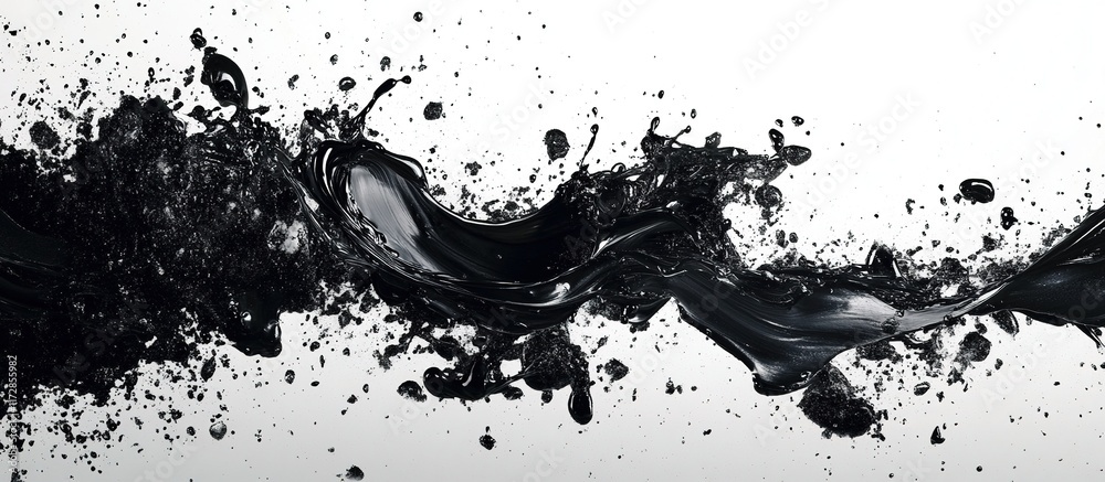 Black liquid splash, dynamic movement, abstract art. Black liquid splash, dynamic movement, abstract art.