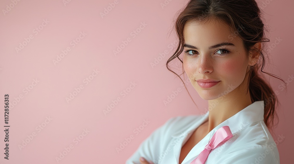 Young woman smiling against a pink background. Young woman smiling against a pink background.