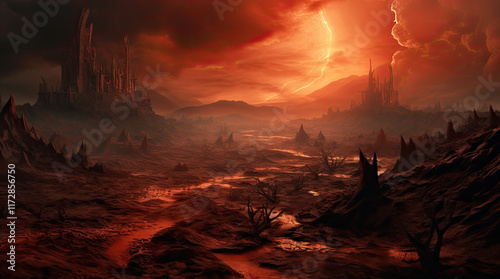 Obraz na płótnie An illustration of hell with red sky w salonie