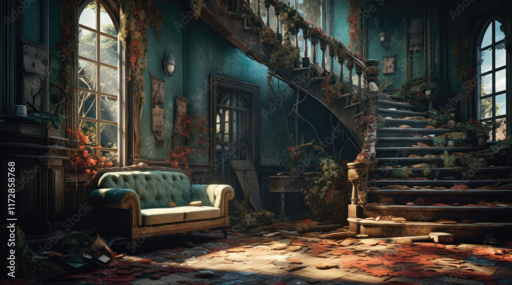 Obraz premium An illustration of an abandoned house room