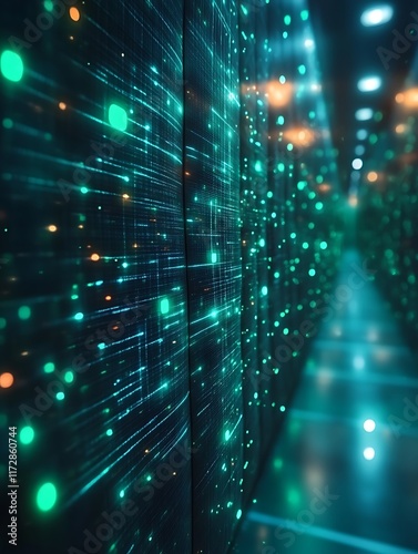 Wallpaper Mural Futuristic server room with glowing data streams. Torontodigital.ca