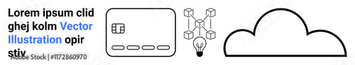 Cloud icon, lightbulb with network diagram, and software interface. Ideal for technology concepts, cloud storage, innovation, network diagrams, data flow visualization, software interfaces