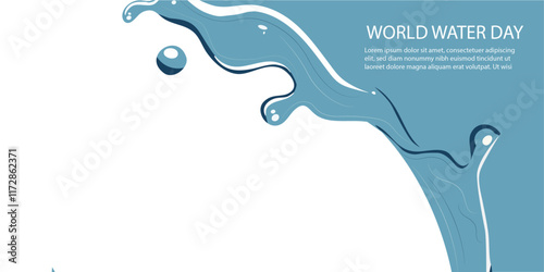 World Water Day Abstract Blue Wave Design banner isolated. Banner illustration with flowing water patterns and droplets, designed for World Water Day campaign materials and environmental awareness