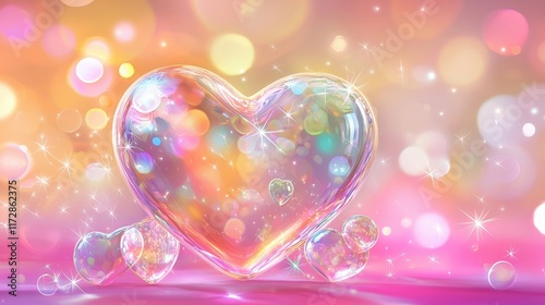 Wallpaper Mural Rainbow heart bubbles, sparkling bokeh background Torontodigital.ca