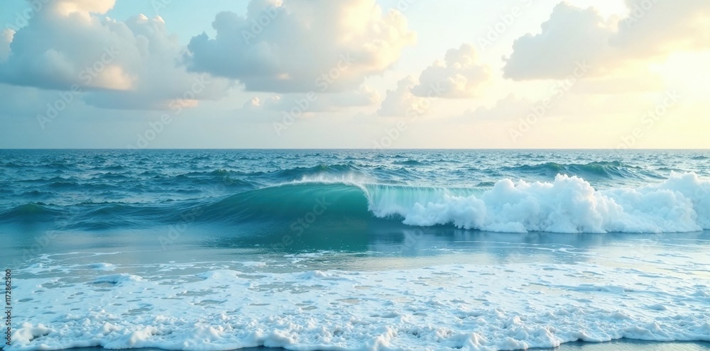 Fototapeta premium A serene landscape features rolling white waves on a fabric backdrop, background, roll, calm