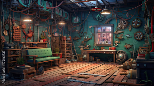 Obraz na płótnie An illustration of a bait shop room w salonie