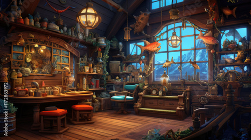 Obraz na płótnie An illustration of a bait shop room w salonie