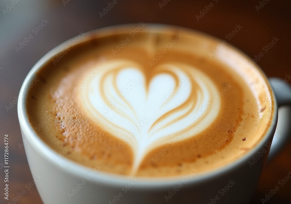 Perfectly crafted latte art showing a heart design in a coffee cup Perfectly crafted latte art showing a heart design in a coffee cup