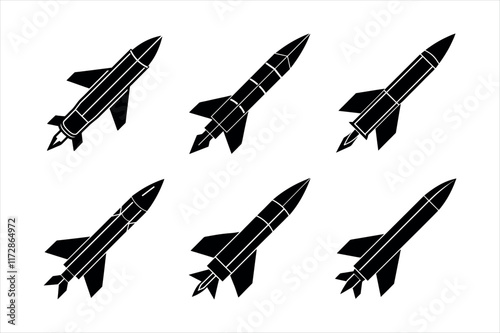 Missile silhouette vector icon set design