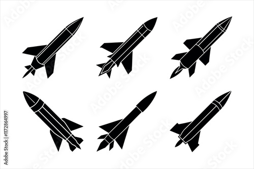 Missile silhouette vector icon set design