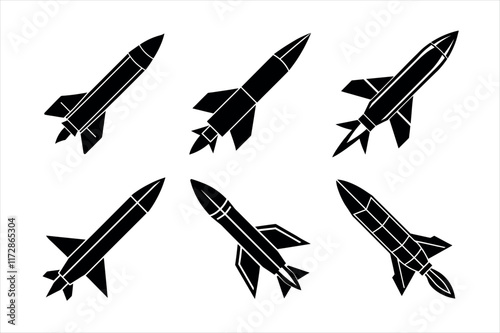 Missile silhouette vector icon set design