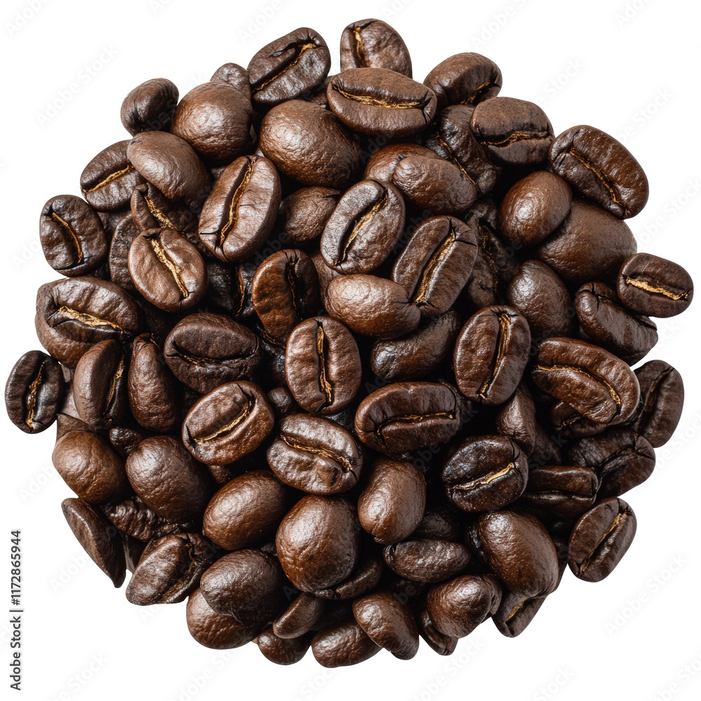 Fototapeta premium Coffee beans piled up on a white background