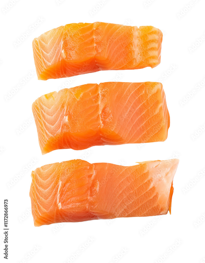 Fresh salmon fillet pieces isolated on transparent background Fresh salmon fillet pieces isolated on transparent background