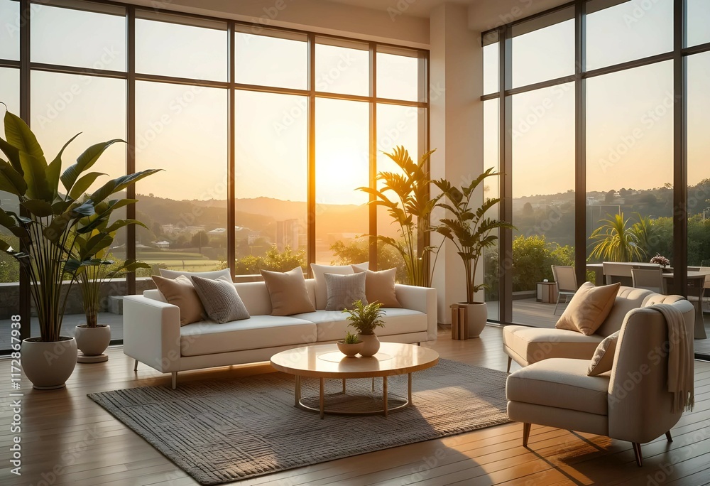 Obraz premium A living room with a couch and a in the corner