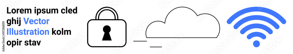 Padlock icon connects to cloud with wireless signal. Ideal for data security, cloud storage, internet privacy, network safety, online access, digital protection, and technology interface. Landing Padlock icon connects to cloud with wireless signal. Ideal for data security, cloud storage, internet privacy, network safety, online access, digital protection, and technology interface. Landing