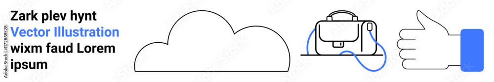 Cloud icon, backpack with headphones, and thumbs up gesture. Ideal for technology services, travel apps, education platforms, social interactions, multimedia content, digital marketing, and web Cloud icon, backpack with headphones, and thumbs up gesture. Ideal for technology services, travel apps, education platforms, social interactions, multimedia content, digital marketing, and web
