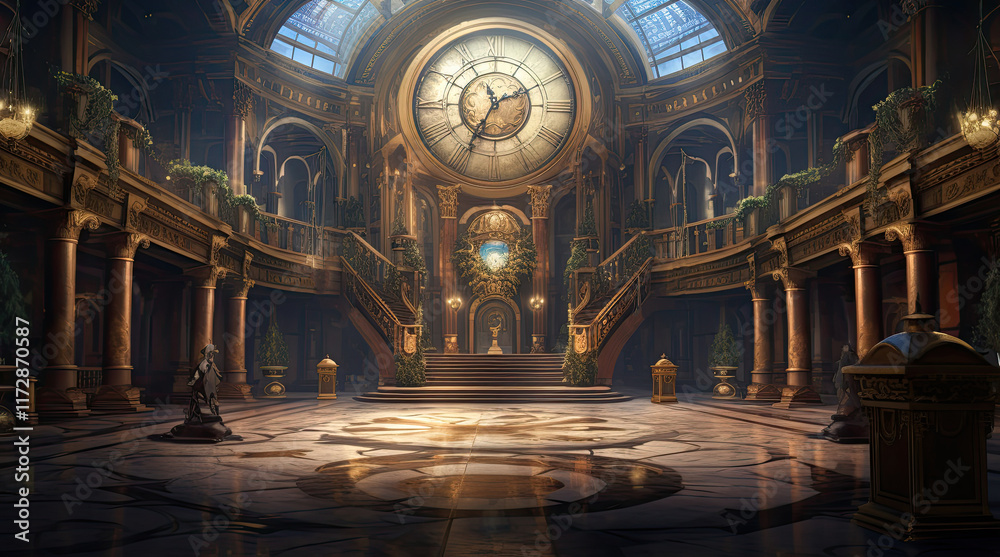 An illustration of a grand lobby