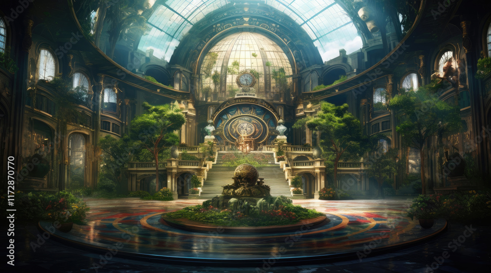 An illustration of a grand lobby