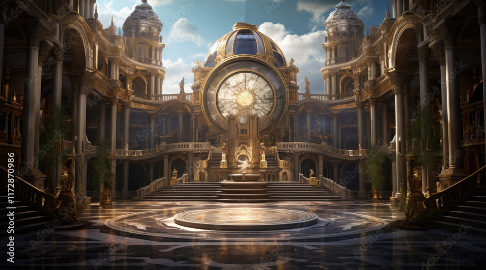 An illustration of a grand lobby