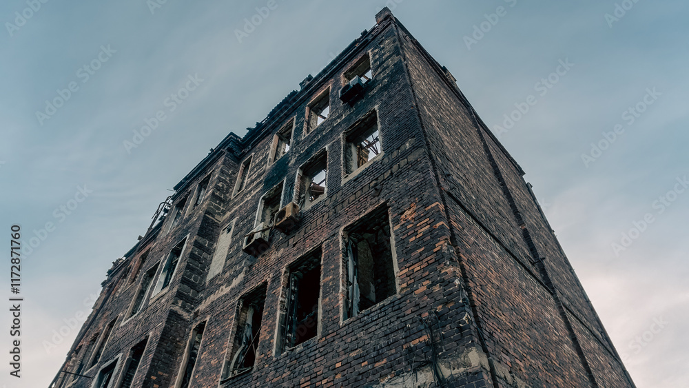 destroyed and burned houses in the city in Ukraine destroyed and burned houses in the city in Ukraine