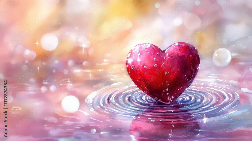 Obraz premium Dew-kissed heart, rippling water, serene beauty