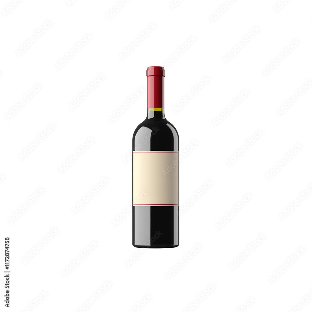 3D illustration of a red wine bottle standing upright with a blank label for branding. The design features a realistic and glossy finish. Isolated on transparent background, png. 3D illustration of a red wine bottle standing upright with a blank label for branding. The design features a realistic and glossy finish. Isolated on transparent background, png.