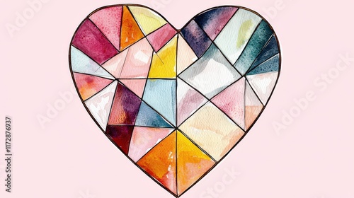 Watercolor heart geometric multifaceted vibrant hues