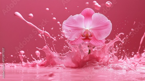 Vibrant Pink Orchid Splashing in Bright Neon Colors