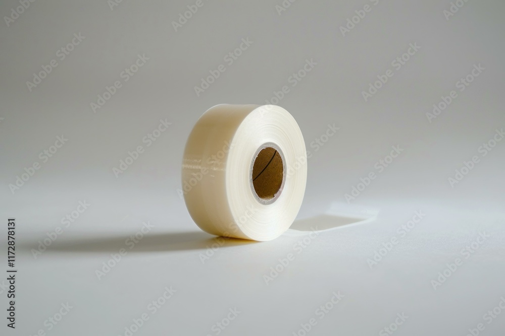 Roll of transparent adhesive tape is casting a shadow on a white background Roll of transparent adhesive tape is casting a shadow on a white background