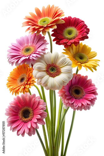 Colorful Gerber Daisy Bouquet on Transparent Background