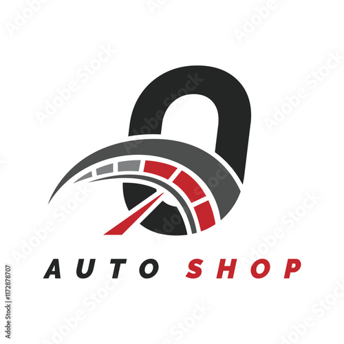 letter O logo auto mechanic with speedometer style. Alphabet O automotive speedometer design icon