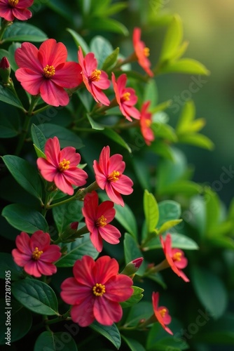 Foliage and flowers of Zygophyllum fontanesii in full bloom, ziggphyllum, shrub photo