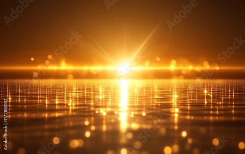 Golden sunset reflecting on calm water.