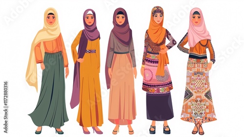 Chic Muslim Women in Traditional Arab Attire: Diverse Stylish Arab Girls